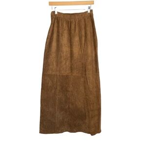 Vtg Etosha Womens Suede Leather Maxi Skirt Medium Lined Side Slit Elastic Waist